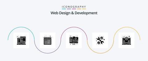 Web Design And Development Glyph 5 Icon Pack Including support. laptop. folder. gear. tool vector