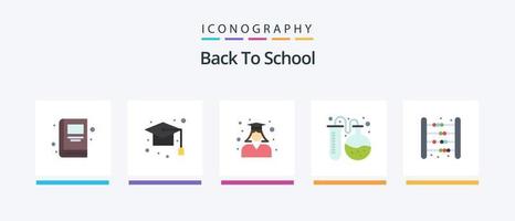 paquete de iconos planos de regreso a la escuela 5 que incluye bebé. De vuelta a la escuela. educación. tubo de matraz mujer. diseño de iconos creativos vector