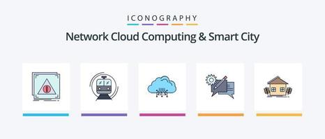 Network Cloud Computing And Smart City Line Filled 5 Icon Pack Including storage. message. internet. setting. communication. Creative Icons Design vector