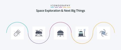 exploración espacial y próximas grandes cosas planas 5 paquete de iconos que incluye campo. negro. espacio. habitación. construcción vector