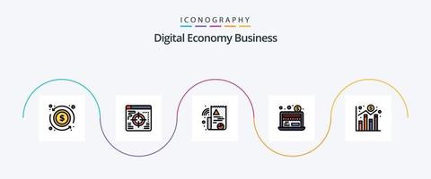 Digital Economy Business Line Filled Flat 5 Icon Pack Including . graph. graph. chart. dollar business vector