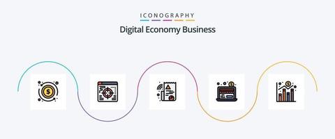 Digital Economy Business Line Filled Flat 5 Icon Pack Including . graph. graph. chart. dollar business vector