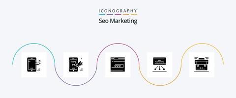 paquete de iconos de glifo 5 de marketing seo que incluye presentación. SEO descuento. www. contacto vector