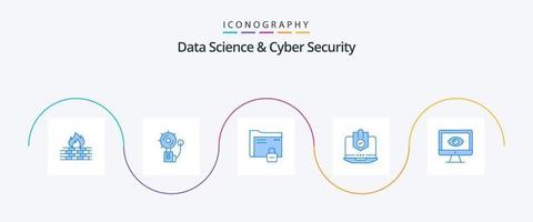 Data Science And Cyber Security Blue 5 Icon Pack Including internet. antivirus. fire. secure. password vector