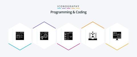 Programming And Coding 25 Glyph icon pack including development. coding. develop. list. develop vector