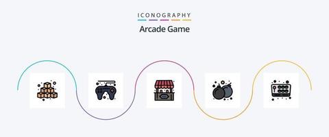 paquete de iconos de 5 planos llenos de línea de arcade que incluye el juego. jugar. taquilla. juego. bomba vector