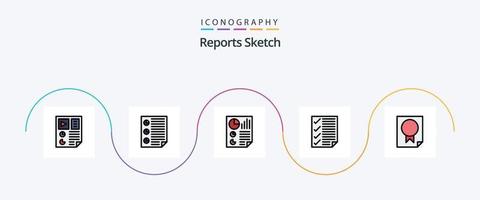 Reports Sketch Line Filled Flat 5 Icon Pack Including document. check. page. report. document vector