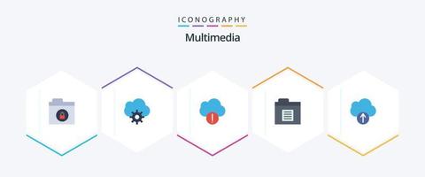 paquete multimedia de 25 iconos planos que incluye . . datos. subir. nube vector