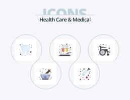 cuidado de la salud y paquete de iconos planos médicos 5 diseño de iconos. . rueda. dental. médico. prueba vector