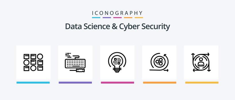 paquete de iconos de la línea 5 de ciencia de datos y seguridad cibernética que incluye flecha. usuario. ciencia ciencia máquina. diseño de iconos creativos vector