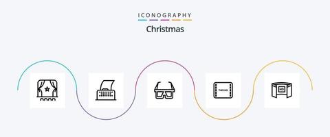 paquete de iconos de línea navideña 5 que incluye pantalla. escena. gafas d. película. fin vector