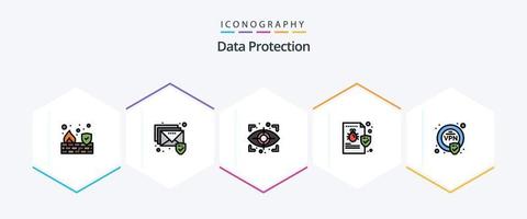 paquete de iconos de 25 líneas completas de protección de datos que incluye vpn. encriptación escanear. virus. carpeta vector