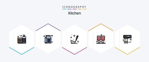 Kitchen 25 FilledLine icon pack including mixer. cook. cooking. juice glass. glass vector