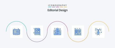 paquete de iconos azul 5 de diseño editorial que incluye libro de texto. libro. idea. arte. forma vector