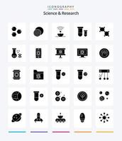 Paquete de iconos de ciencia creativa de 25 glifos en negro sólido, como el espacio. s. sol. poción. señal vector