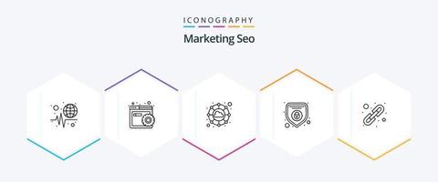 marketing seo paquete de iconos de 25 líneas que incluye enlaces lógicos. construcción de enlaces nube. enlace. proteccion vector