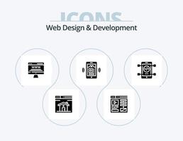 Web Design And Development Glyph Icon Pack 5 Icon Design. mp . mobile . web. board vector