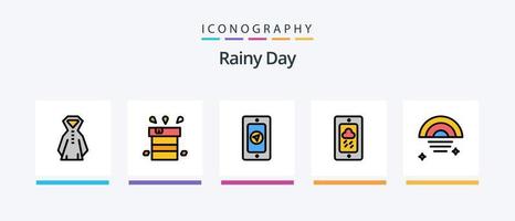 la línea de lluvia llenó el paquete de 5 iconos, incluido el viento. lluvioso. lluvia. alfiler. temperatura. diseño de iconos creativos vector