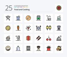 paquete de iconos rellenos de 25 líneas de comida que incluye cuchara. cocina. alimento. beber. café vector