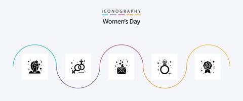 Womens Day Glyph 5 Icon Pack Including female. gift. day. ring. diamond vector