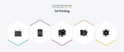 Paquete de iconos de 25 glifos de impresión 3d que incluye . diseño. avance. cubo. carpeta vector