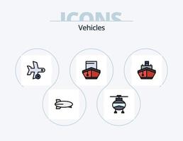 línea de vehículos llenos de iconos paquete 5 diseño de iconos. transporte. vehículos auto. transporte. completado vector