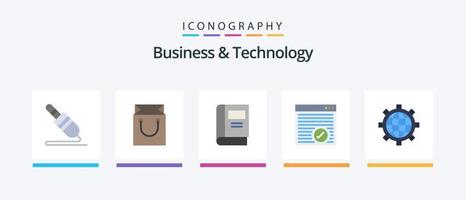 Paquete de 5 iconos planos de negocios y tecnología que incluye configuración. Página web. libro. en línea. navegador. diseño de iconos creativos vector