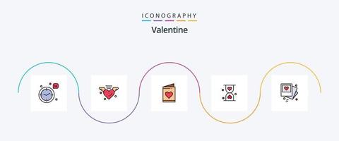 paquete de iconos de 5 planos llenos de línea de San Valentín que incluye gallert. hora. tarjeta. vaso. corazón vector