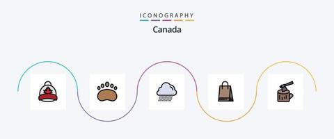 paquete de iconos de 5 planos llenos de línea de canadá que incluye madera. hacha. zoología. Canadá. bolsa vector