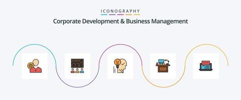 la línea de desarrollo corporativo y gestión empresarial llenó el paquete de iconos planos 5 que incluye la bombilla. cerebro. flecha. creativo. grafico vector