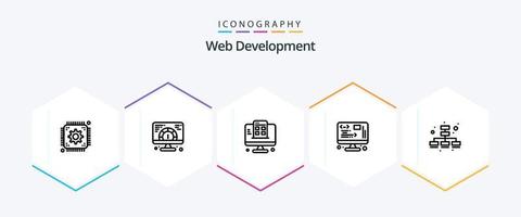 paquete de iconos de 25 líneas de desarrollo web que incluye marketing. web. desarrollo. gestión. datos vector