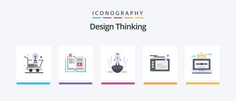 Design Thinking Flat 5 Icon Pack que incluye el juego. astronave. educación. emprendedor. negocio. diseño de iconos creativos vector