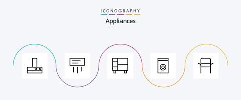 Appliances Line 5 Icon Pack Including home. chair. home. washer. appliances vector