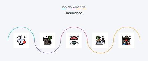 paquete de iconos de 5 planos llenos de línea de seguro que incluye personas. familia. diamante. proteccion. barco vector