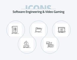 ingeniería de software y línea de videojuegos paquete de iconos 5 diseño de iconos. juego de azar. publicar. editor. puesta en marcha. misión vector