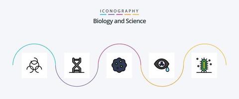 la línea de biología llenó el paquete de iconos planos 5 que incluye la ciencia. experimento. biología. biología. nuclear vector