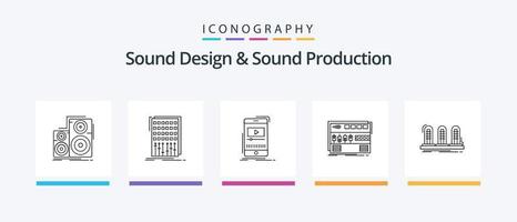 diseño de sonido y paquete de iconos de la línea de producción de sonido 5 que incluye retro. registro. sintetizador. estudio. monitor. diseño de iconos creativos vector