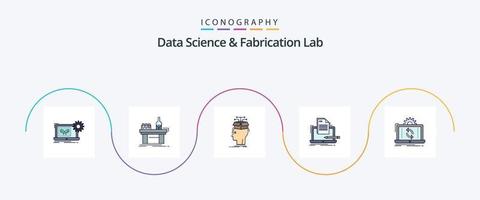 Data Science And Fabrication Lab Line Filled Flat 5 Icon Pack Including computer. coder. laboratory. sharing. head vector