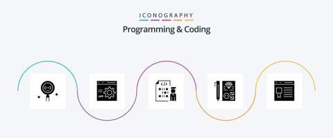 paquete de iconos de glifo 5 de programación y codificación, incluido el desarrollo. codificación. desarrollo. programación. desarrollo vector