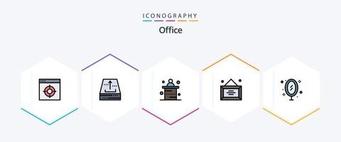 Office 25 FilledLine icon pack including furniture. diploma. up. desk. reception vector