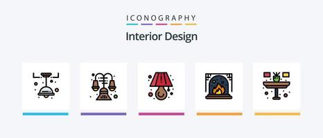 Interior Design Line Filled 5 Icon Pack Including desk. up. computer. stairs. light. Creative Icons Design vector