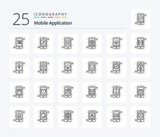 Mobile Application 25 Line icon pack including app upload. app. app. mobile. application vector