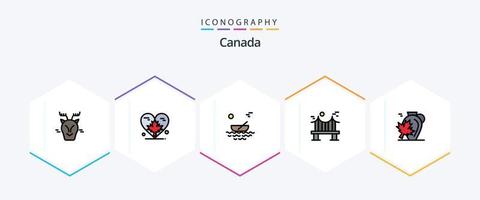 Canadá 25 paquete de iconos de línea completa que incluye el río. puente. hoja. al otro lado de. río vector