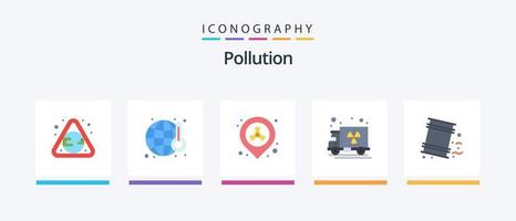 Pollution Flat 5 Icon Pack Including garbage. barrels. gas. truck. gas. Creative Icons Design vector