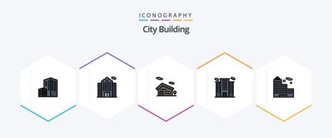 paquete de iconos de 25 líneas completas de construcción de la ciudad que incluye . oficina. casa. ciudad. trabajar vector