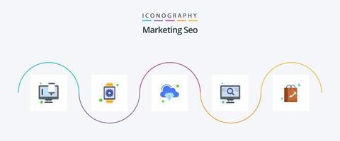 paquete de iconos de marketing seo flat 5 que incluye bolsa. buscar. reloj inteligente. mejoramiento. calidad vector