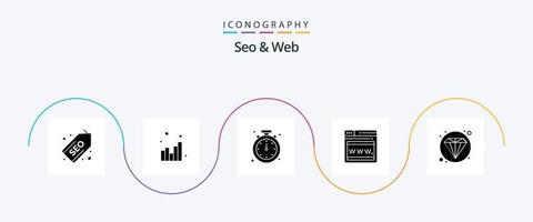 Seo and Web Glyph 5 Icon Pack Including web. webpage. alarm. web. time vector