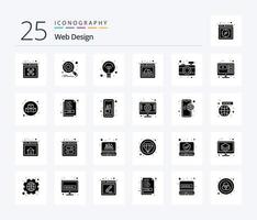 Web Design 25 Solid Glyph icon pack including camera. web. search. photo. web vector