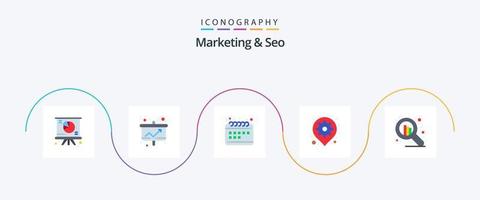 Marketing And Seo Flat 5 Icon Pack Including setting. map. statistic. gps. calendar vector