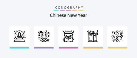 Chinese New Year Line 5 Icon Pack Including . noodles. asian. new. metal. Creative Icons Design vector